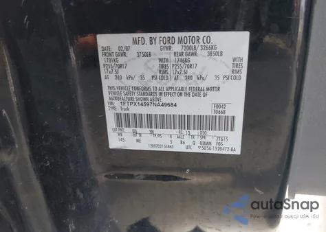 2007 Ford F-150 Fx4/Lariat/Xl/Xlt from USA, damaged, VIN 1FTPX14597NA49684